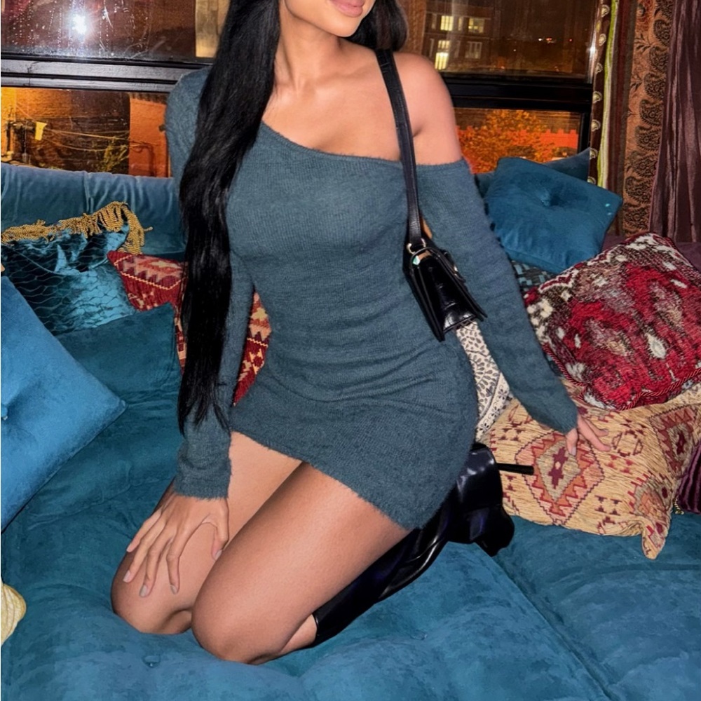 Elegant Off-Shoulder Gray Dress